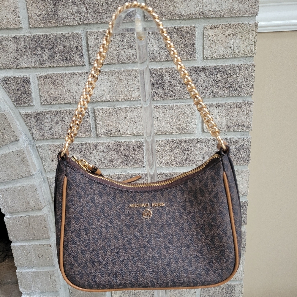 NWOT Michael Kors Monogram Jet Set Charm Small Logo Pochette - Picture 4 of 10